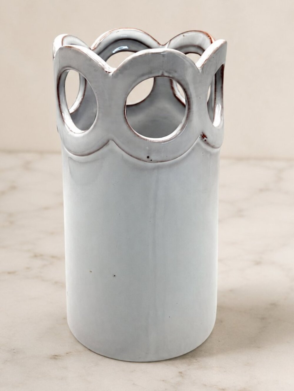 Mud Pie White Ceramic Cutout Vase Candle Holder Modern Farmhouse Decor 4.25"